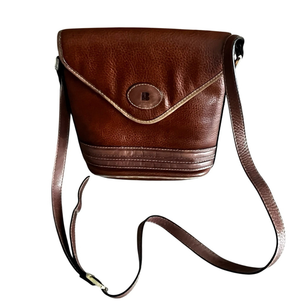 Vintage Tan Brown Leather Bucket Shoulder Bag Pebbled Adjustable Strap Crossbody